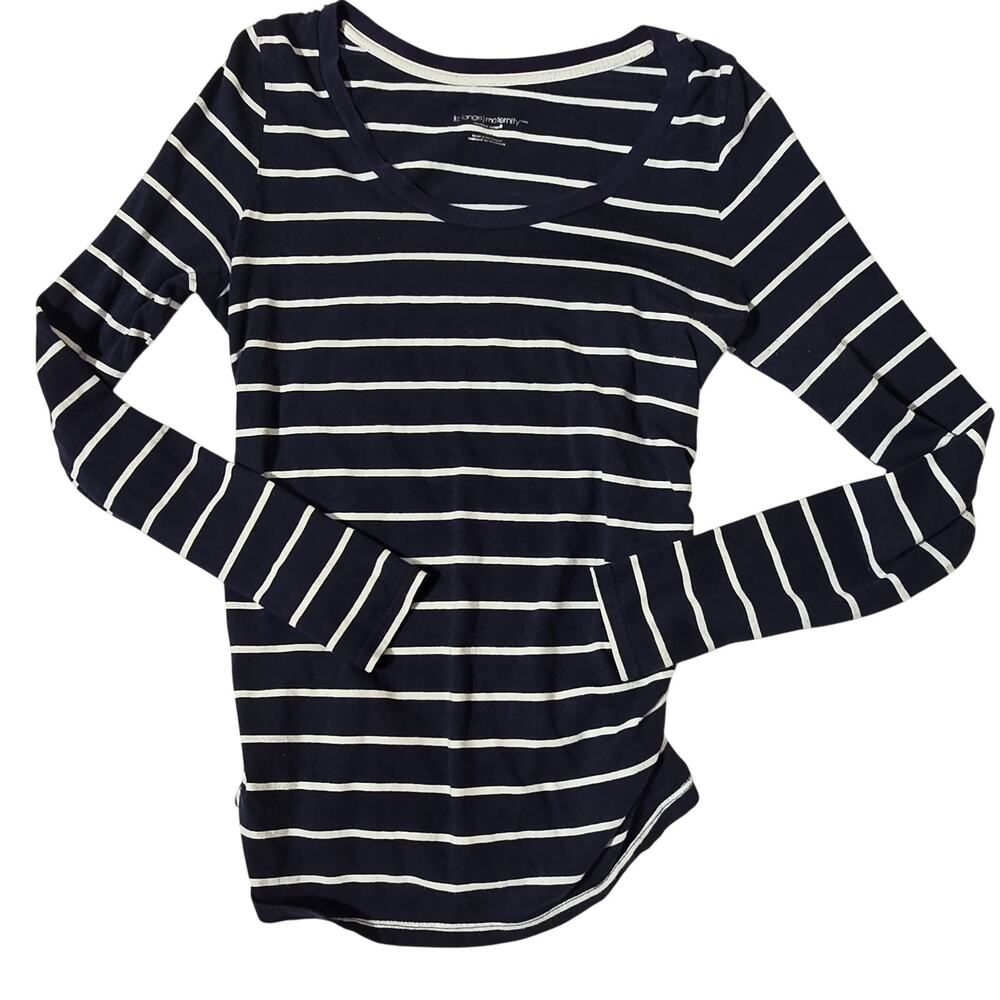 Liz Lange Maternity Long Sleeve Blue White Striped Shirt Size Medium